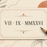 Fecha VII · IX · MMXXVI en una tarjeta ilustrada como ejemplo de números romanos