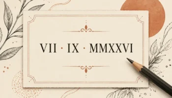 Fecha VII · IX · MMXXVI en una tarjeta ilustrada como ejemplo de números romanos