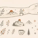 Boceto conceptual de un antebrazo con motivos separados para una colección patchwork