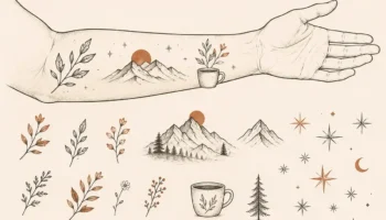 Boceto conceptual de un antebrazo con motivos separados para una colección patchwork